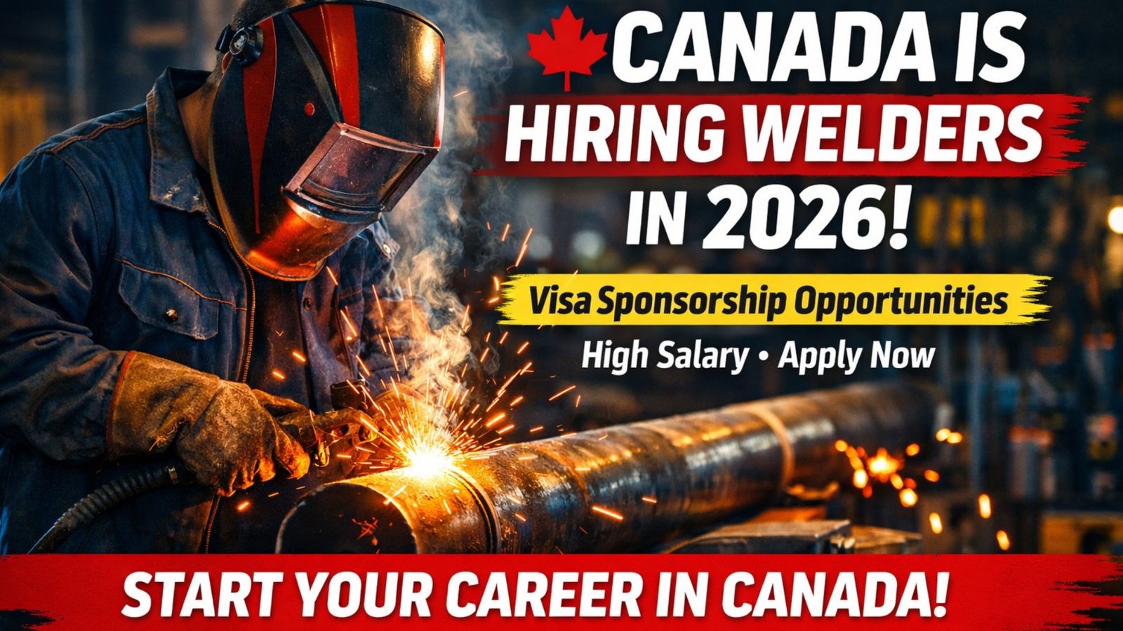 Welder working in Canada industrial welding sparks high demand jobs 2026