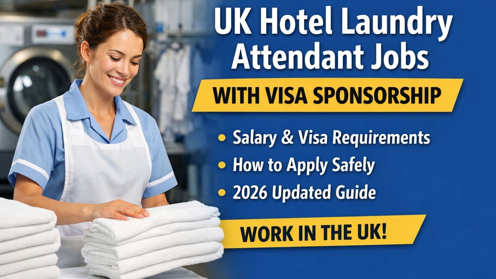 UK hotel laundry attendant working in a commercial hotel laundry room with visa sponsorship job guide 2026